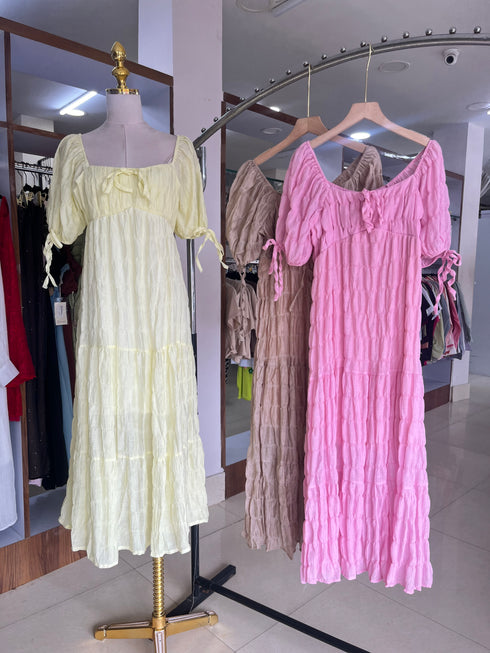 Summer Casual Loose Puff Sleeves Square Neck Dresses